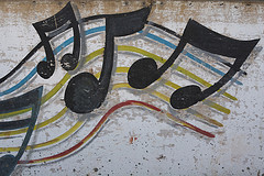 Close-up of painted musical note on wood